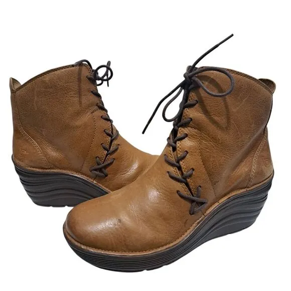 Bionica Corset Lace-Up Chunky Platform Wedge Indie Sleaze Ankle Boots Sz 8 Brown