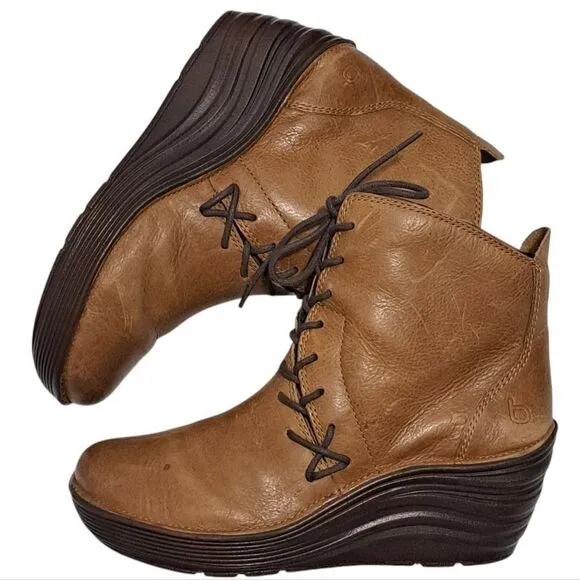 Bionica Corset Lace-Up Chunky Platform Wedge Indie Sleaze Ankle Boots Sz 8 Brown