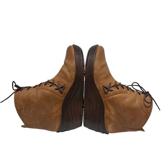 Bionica Corset Lace-Up Chunky Platform Wedge Indie Sleaze Ankle Boots Sz 8 Brown