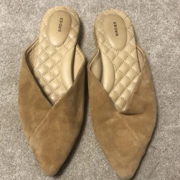 Birdies Pointed Toe Swan Flat/Mule in Tan Suede