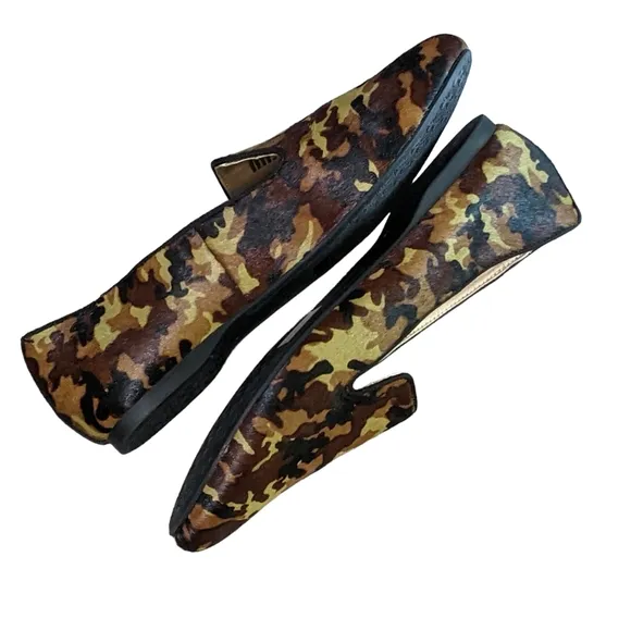 Birdies The Starling Flat in Hair calf upper camo print loafer, slip on …