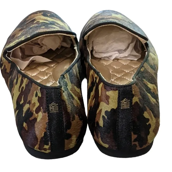 Birdies The Starling Flat in Hair calf upper camo print loafer, slip on …
