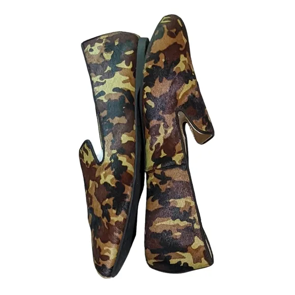 Birdies The Starling Flat in Hair calf upper camo print loafer, slip on …
