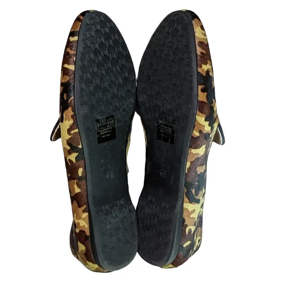 Birdies The Starling Flat in Hair calf upper camo print loafer, slip on …