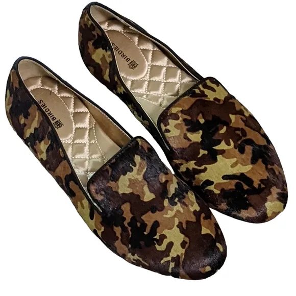 Birdies The Starling Flat in Hair calf upper camo print loafer, slip on …