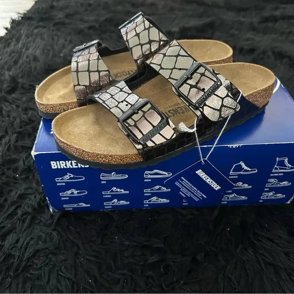 BIRKENSTOCK Arizona black metallic sandals slip on shoes women’s eur 38 new