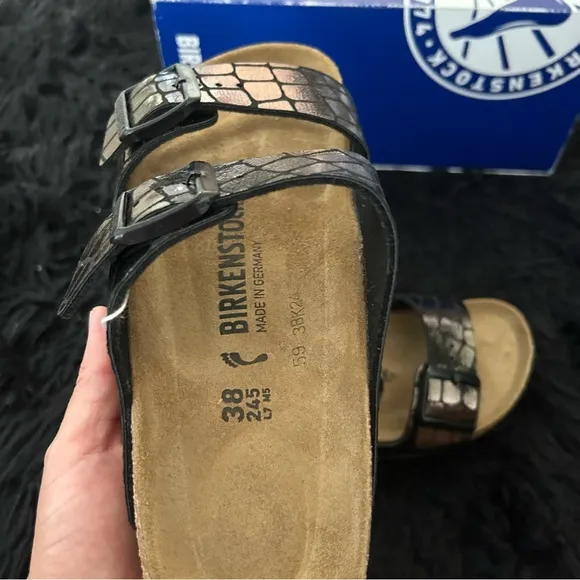 BIRKENSTOCK Arizona black metallic sandals slip on shoes women’s eur 38 new