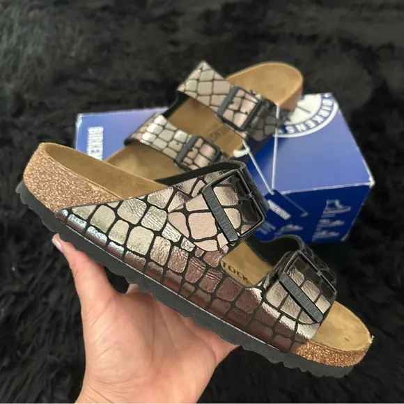 BIRKENSTOCK Arizona black metallic sandals slip on shoes women’s eur 38 new