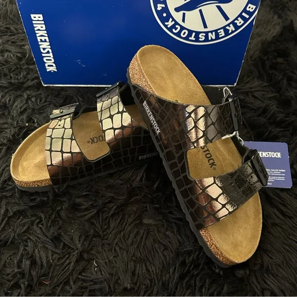 BIRKENSTOCK Arizona black metallic sandals slip on shoes women’s eur 38 new