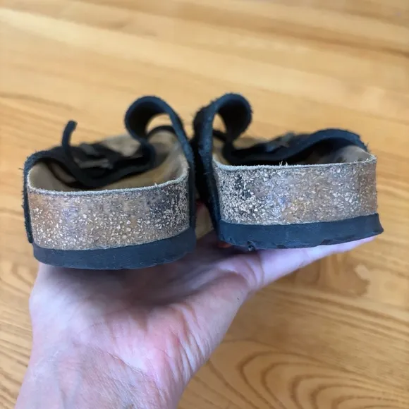 Birkenstock Arizona Black Suede Sandals Soft Footbed Size 39 US Adjustable Shoes