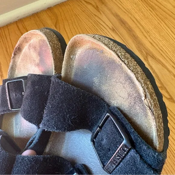 Birkenstock Arizona Black Suede Sandals Soft Footbed Size 39 US Adjustable Shoes