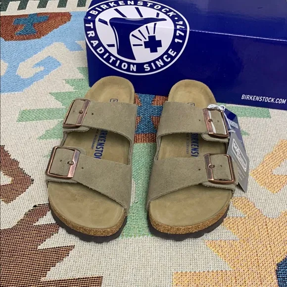 Birkenstock Arizona Taupe Narrow Sandals with Cork Footbed and Adjustable Straps