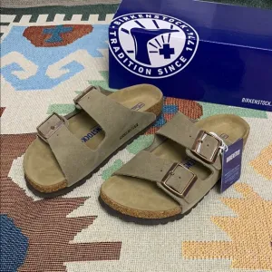Birkenstock Arizona Taupe Narrow Sandals with Cork Footbed and Adjustable Straps
