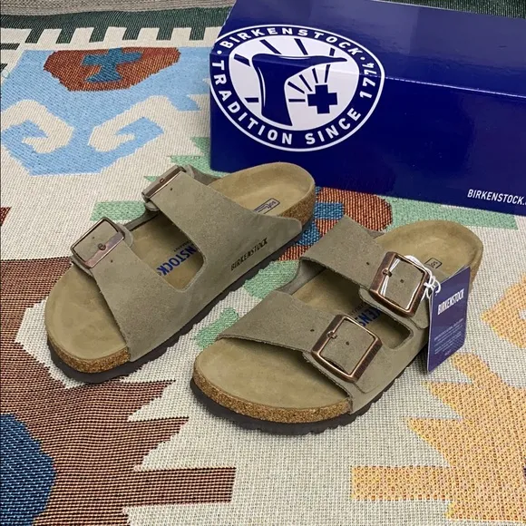 Birkenstock Arizona Taupe Narrow Sandals with Cork Footbed and Adjustable Straps