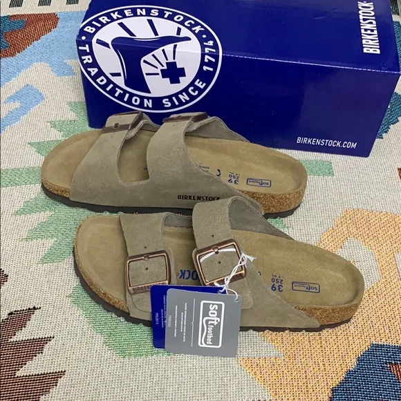 Birkenstock Arizona Taupe Narrow Sandals with Cork Footbed and Adjustable Straps