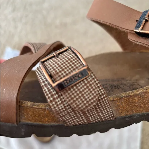 Birkenstock Birkis Lillie Brown Plaid Leather Flat Sandals Women’s Size …