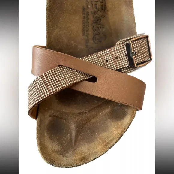 Birkenstock Birkis Lillie Brown Plaid Leather Flat Sandals Women’s Size …
