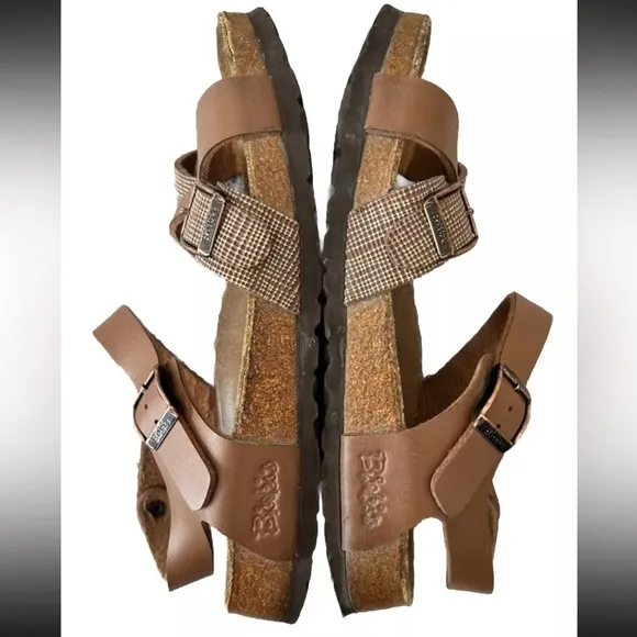 Birkenstock Birkis Lillie Brown Plaid Leather Flat Sandals Women’s Size …