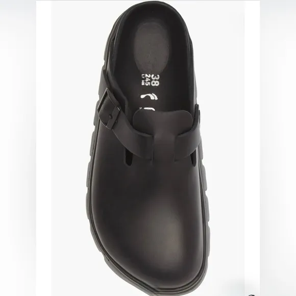 Birkenstock Boston Chunky Clog Black Leather M9 W11 Slip-On Shoes Serrated Sole