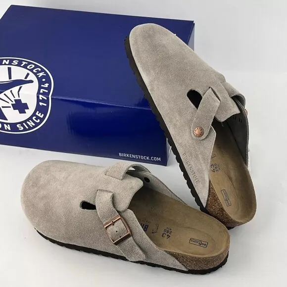 Birkenstock Boston Soft Footbed Taupe Suede Wide