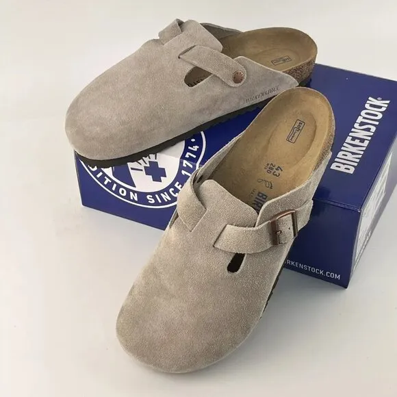 Birkenstock Boston Soft Footbed Taupe Suede Wide