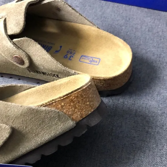 Birkenstock Boston Taupe Suede Clogs with Adjustable Strap - Narrow