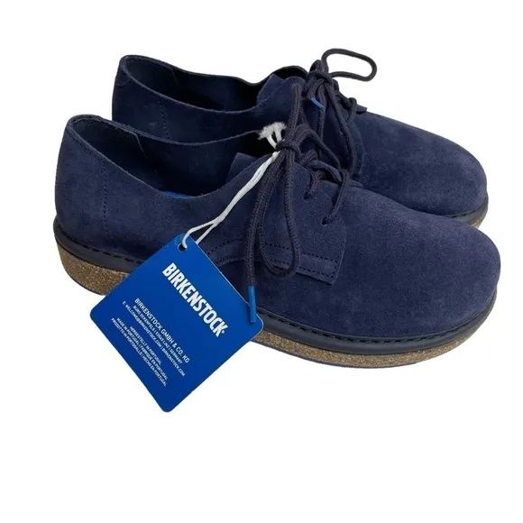 Birkenstock Gary Suede Lace Up Oxfords Shoes Navy Blue EU 33 US 2-2.5 New