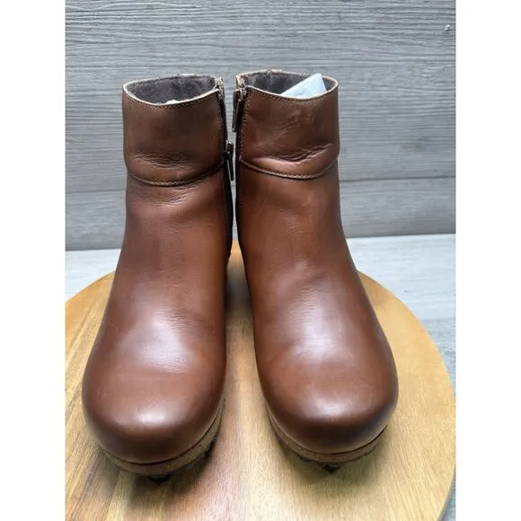Birkenstock Papillio Ebba Wedge Boots Brown Leather Round Toe EU 38. Women 7