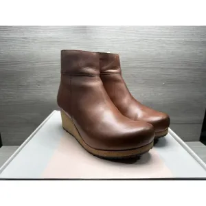 Birkenstock Papillio Ebba Wedge Boots Brown Leather Round Toe EU 38. Women 7