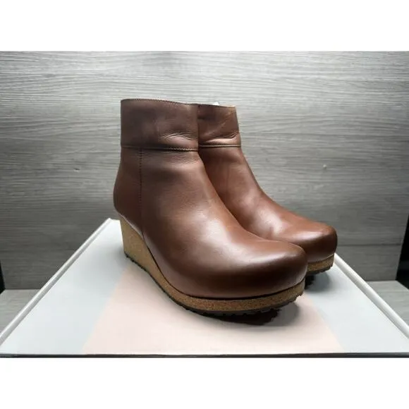 Birkenstock Papillio Ebba Wedge Boots Brown Leather Round Toe EU 38. Women 7