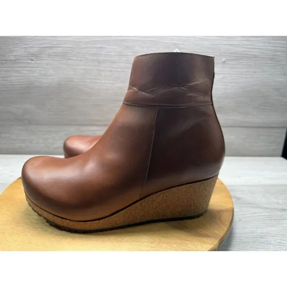 Birkenstock Papillio Ebba Wedge Boots Brown Leather Round Toe EU 38. Women 7