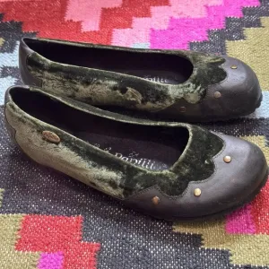 Birkenstock Papillio Embossed Velvet Ballet Flats Shoes, EU 40, Green/Black