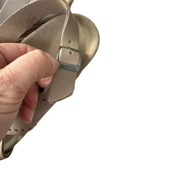 Birkenstock Papillio Samira Beige Narrow Width  Leather Wedges Shoes Size 8