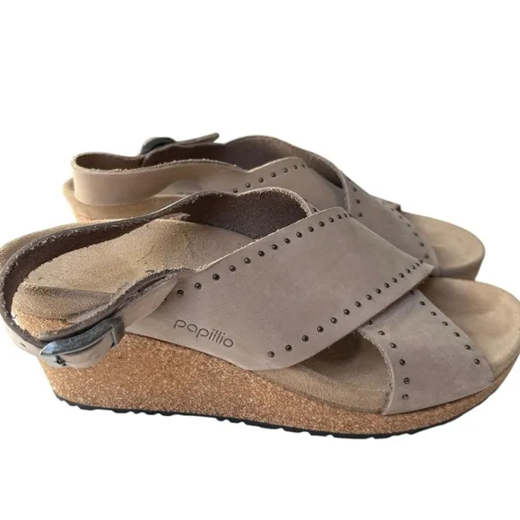 Birkenstock Papillio Samira Beige Narrow Width  Leather Wedges Shoes Size 8