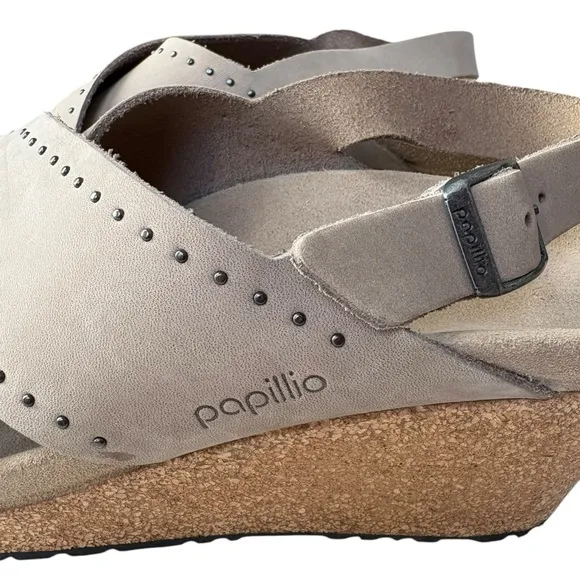 Birkenstock Papillio Samira Beige Narrow Width  Leather Wedges Shoes Size 8