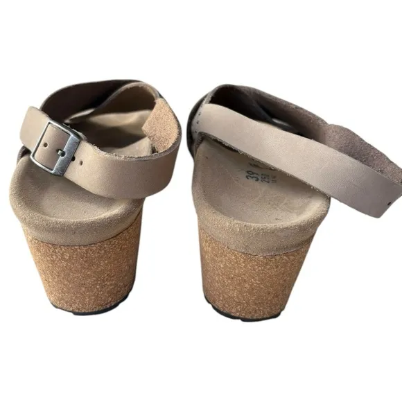 Birkenstock Papillio Samira Beige Narrow Width  Leather Wedges Shoes Size 8