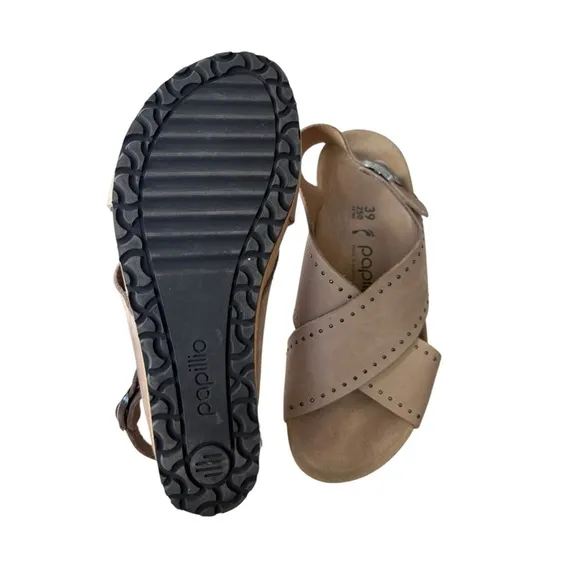 Birkenstock Papillio Samira Beige Narrow Width  Leather Wedges Shoes Size 8