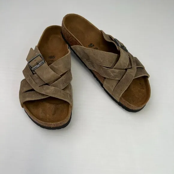 Birkenstock Sandal Men 10 Leather Lugano Flat Slide Party Criss Cross Strap Core