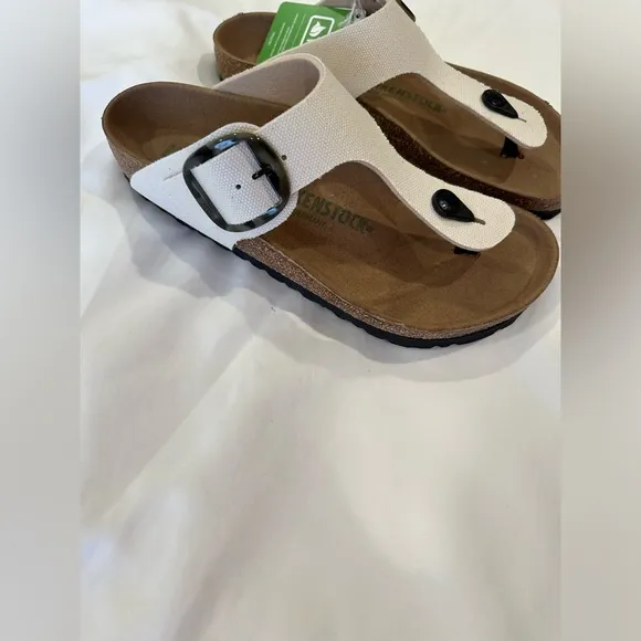 Birkenstock Shoes Gizeh Big Buckle Eggshell Canvas Sandals