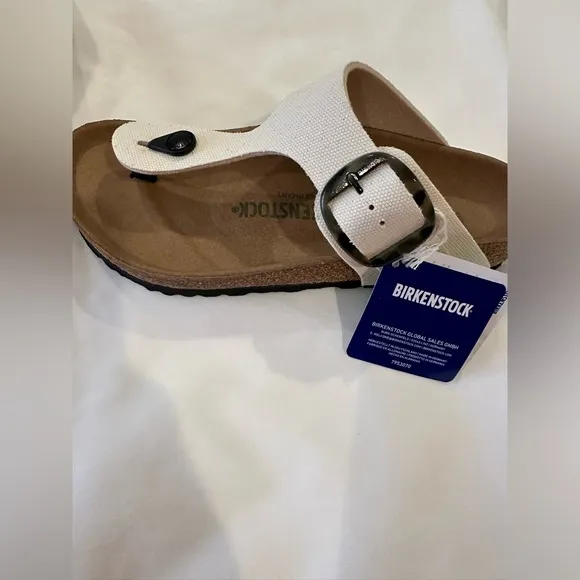 Birkenstock Shoes Gizeh Big Buckle Eggshell Canvas Sandals