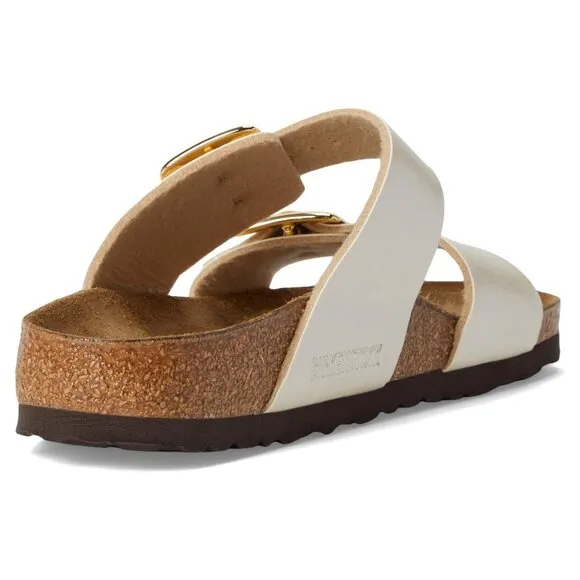 Birkenstock Shoes Sydney Luxe Buckle Pearl White Slide Sandals