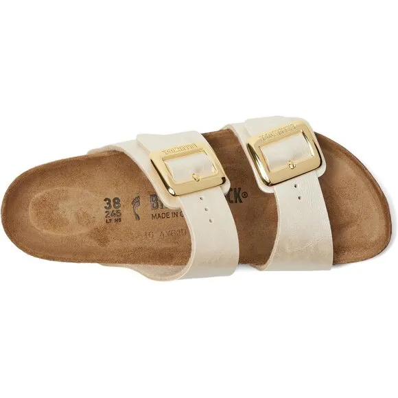 Birkenstock Shoes Sydney Luxe Buckle Pearl White Slide Sandals