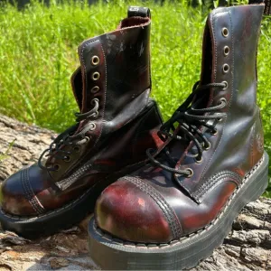 Black and Brown Combat Moto Boots with Steel Toe