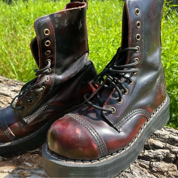 Black and Brown Combat Moto Boots with Steel Toe