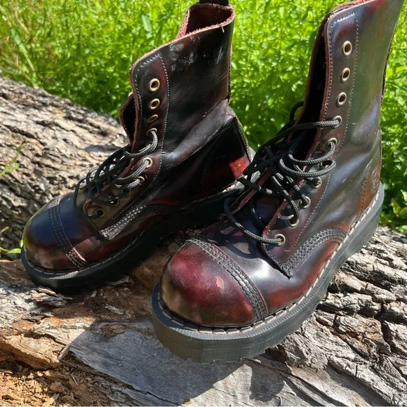 Black and Brown Combat Moto Boots with Steel Toe