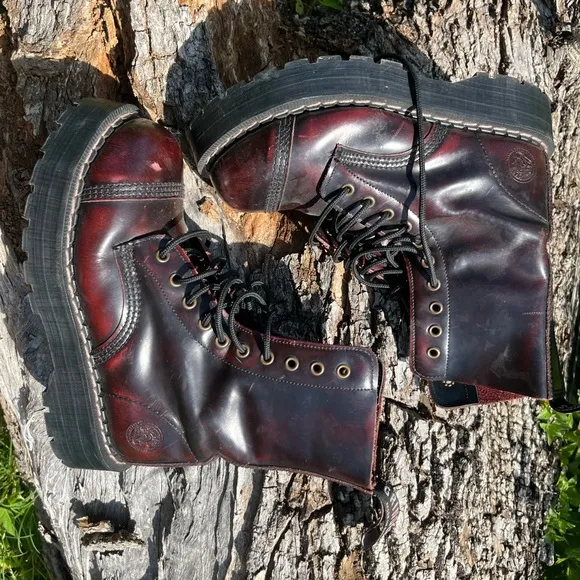 Black and Brown Combat Moto Boots with Steel Toe