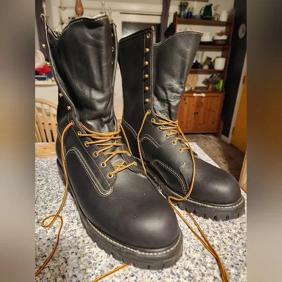 Black and Gold Rugged Leather Boots