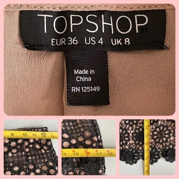 Black‎ Floral Lace Fitted Skirt By TOPSHOP With Nude Lining