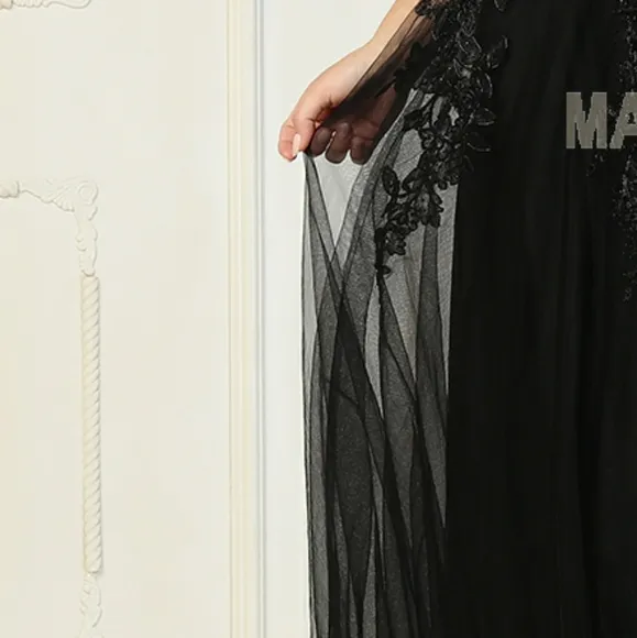 Black formal dress, v neckline plus size with sleeves