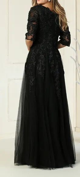 Black formal dress, v neckline plus size with sleeves